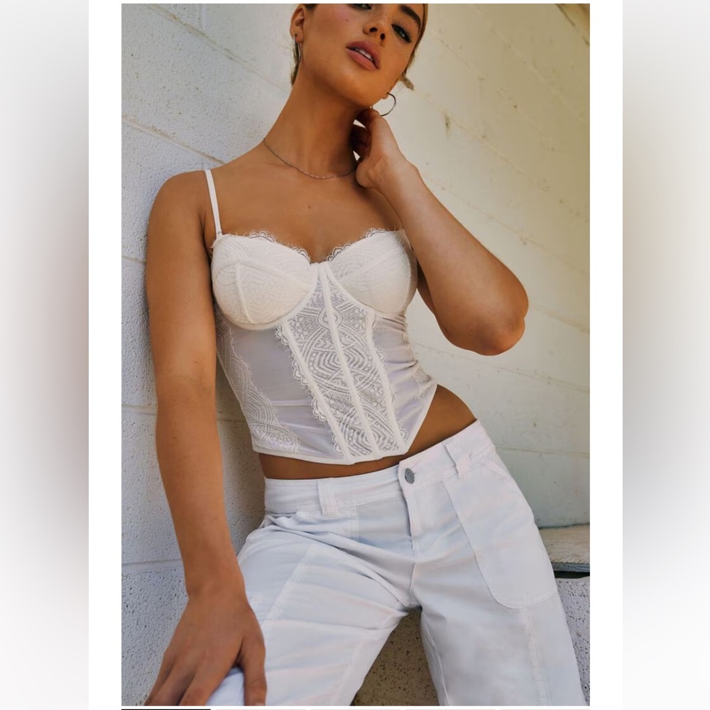 Chrishell White Lace Mesh Bustier
